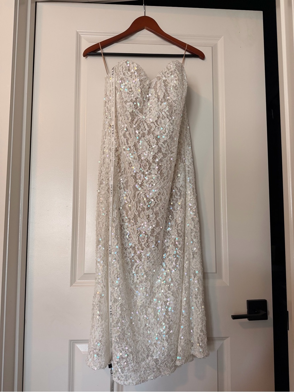 Ivory Strapless Sequin Lace Dress